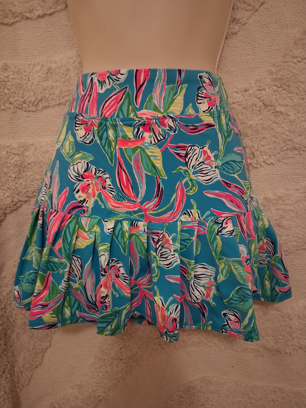 Lilly Pulitzer Blue Tropical Floral Ruffled Skirt